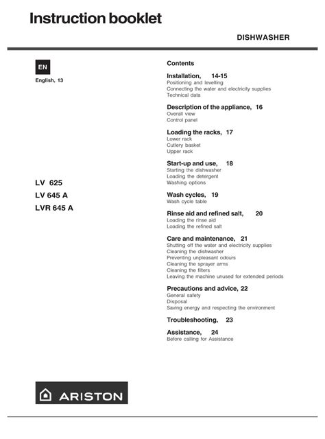 Ariston Thermo LV 625 user manual (English 